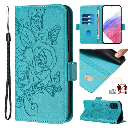 For Nothing CMF Phone 1 Embossed Rose RFID Anti-theft Leather Phone Case(Light Blue) - More Brand by buy2fix | Online Shopping UK | buy2fix