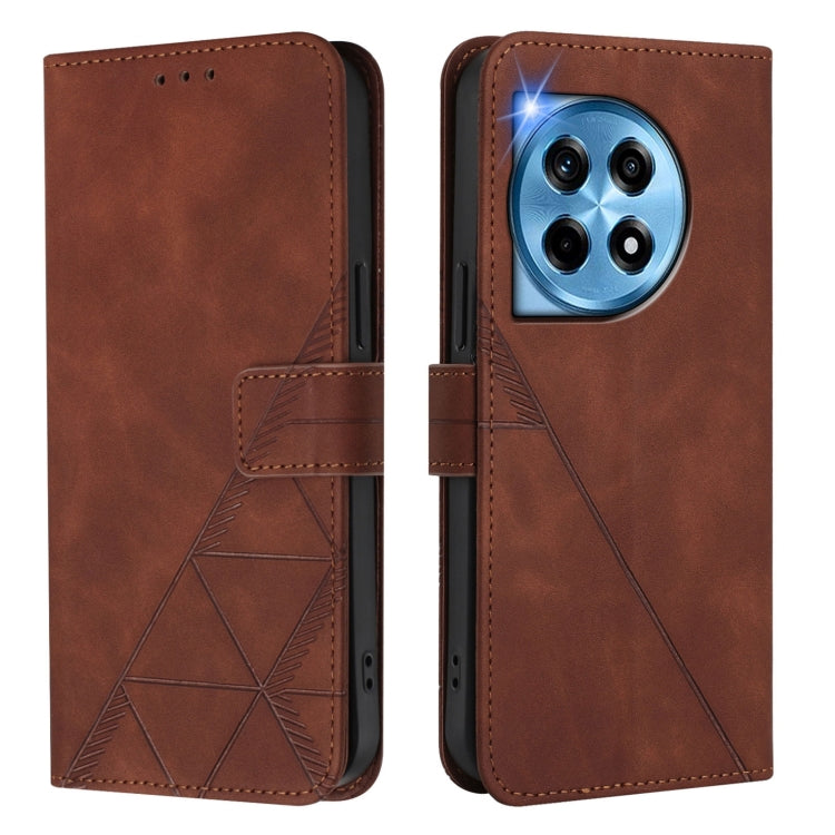 For OnePlus 12 5G Global Crossbody 3D Embossed Flip Leather Phone Case(Brown) - OnePlus Cases by buy2fix | Online Shopping UK | buy2fix