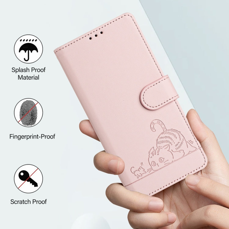 For Redmi K70 Ultra 5G Global Cat Rat Embossed Pattern RFID Leather Phone Case with Lanyard(Pink) - Xiaomi Cases by buy2fix | Online Shopping UK | buy2fix