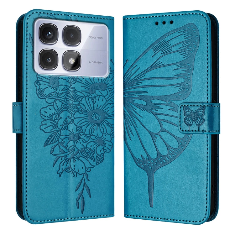 For Redmi K70 Ultra 5G Global Embossed Butterfly Leather Phone Case(Blue) - Xiaomi Cases by buy2fix | Online Shopping UK | buy2fix