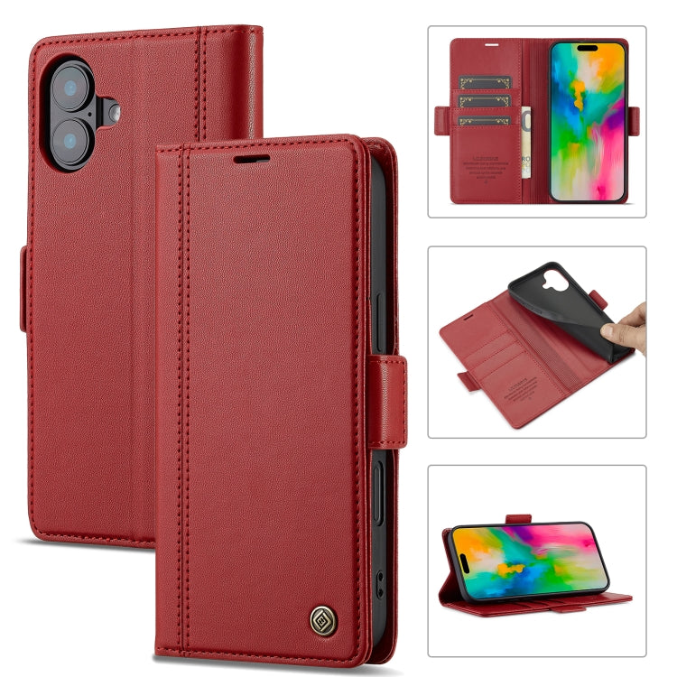 For iPhone 16 Plus LC.IMEEKE Skin-friendly Card Slots Leather Phone Case(Red) - iPhone 16 Plus Cases by LC.IMEEKE | Online Shopping UK | buy2fix