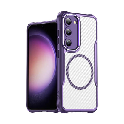 For Samsung Galaxy S23 5G Carbon Fiber Texture MagSafe Translucent Phone Case(Purple) - Galaxy S23 5G Cases by buy2fix | Online Shopping UK | buy2fix