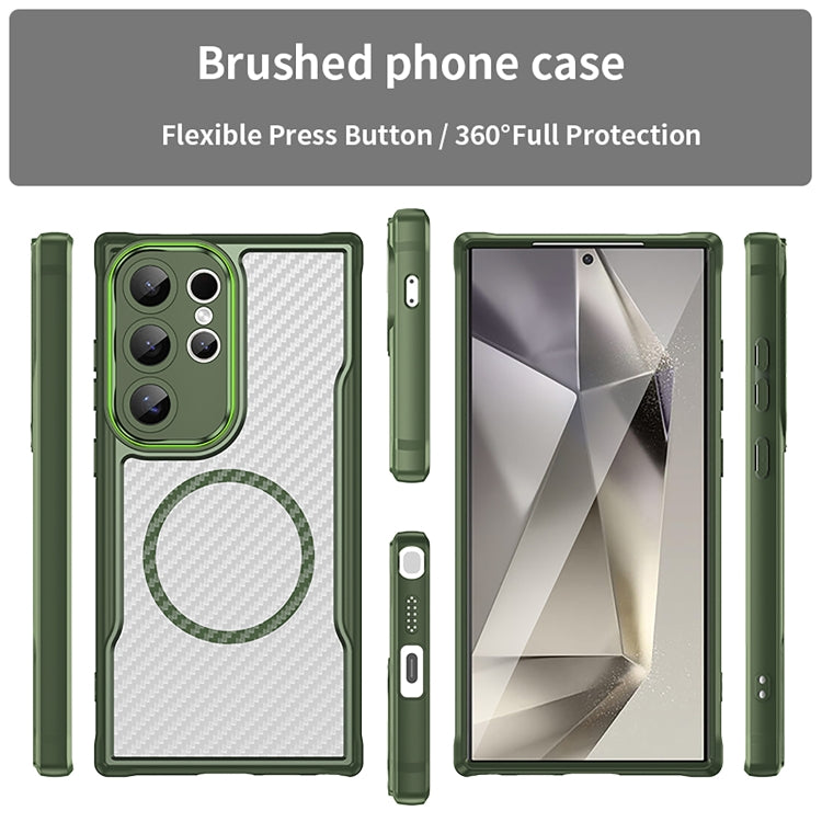 For Samsung Galaxy S25 Ultra 5G Carbon Fiber Texture MagSafe Translucent Phone Case(Green) - Galaxy S25 Ultra 5G Cases by buy2fix | Online Shopping UK | buy2fix