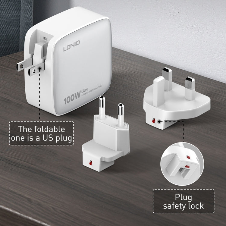 LDNIO Q408 100W GaN USB+3 USB-C / Type-C Interface Charger with 1m 100W USB-C / Type-C to USB-C / Type-C Data Cable, Plug Type:EU Plug(White) - USB Charger by LDNIO | Online Shopping UK | buy2fix