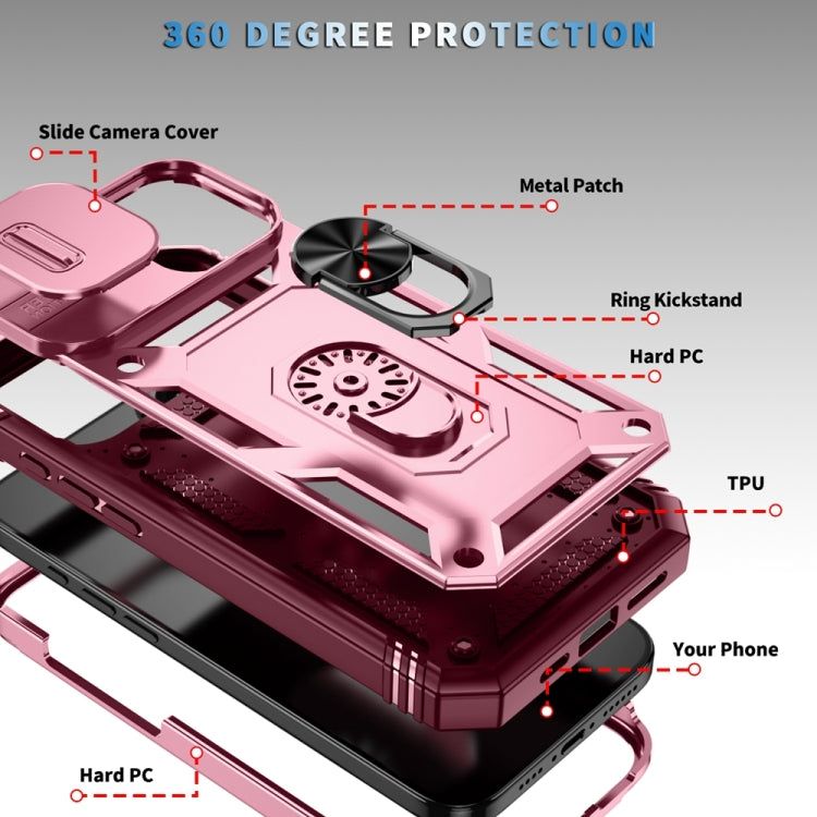 For iPhone 16 Sliding Camshield TPU + PC Phone Case with Holder(Pink+Rose Red) - iPhone 16 Cases by buy2fix | Online Shopping UK | buy2fix