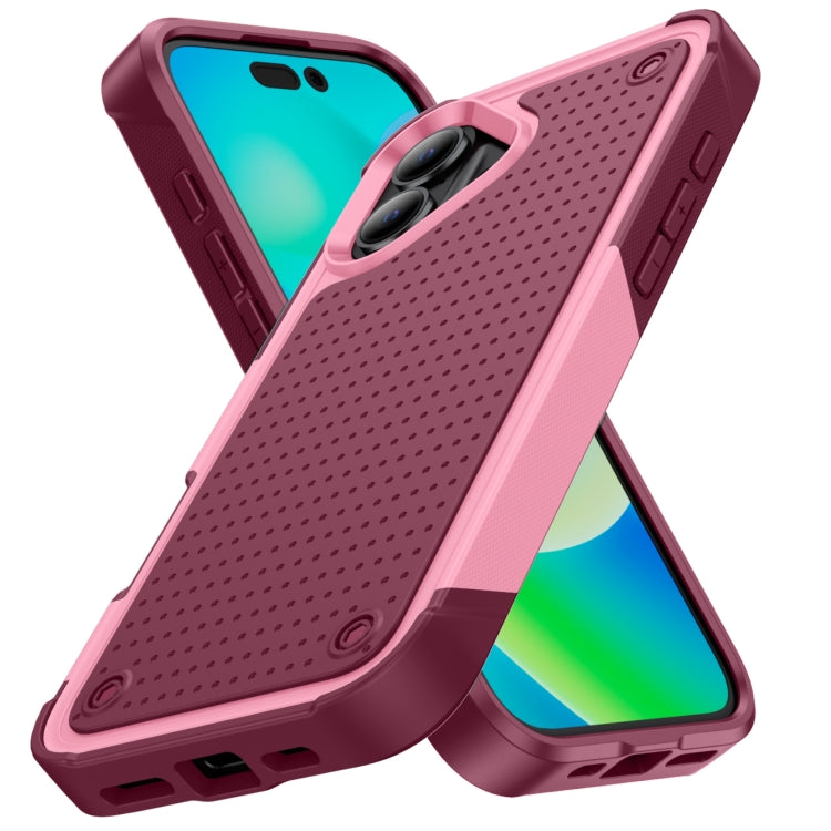 For iPhone 16 PC + TPU Shockproof Protective Phone Case(Pink+Dark Red) - iPhone 16 Cases by buy2fix | Online Shopping UK | buy2fix