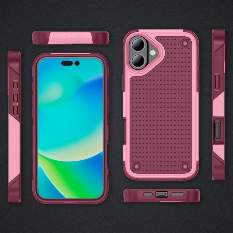 For iPhone 16 PC + TPU Shockproof Protective Phone Case(Pink+Dark Red) - iPhone 16 Cases by buy2fix | Online Shopping UK | buy2fix