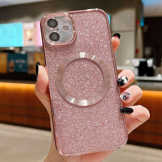 For iPhone 16 Electroplating Pure Color Glitter Powder MagSafe Phone Case(Pink) - iPhone 16 Cases by buy2fix | Online Shopping UK | buy2fix