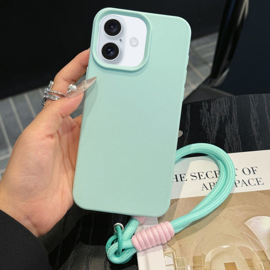 For iPhone 16 Leather Texture TPU Full Coverage Phone Case with Lanyard(Green) - iPhone 16 Cases by buy2fix | Online Shopping UK | buy2fix