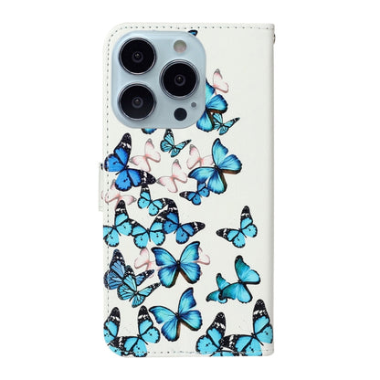 For iPhone 16 Pro Max Colored Drawing Marble Pattern Leather Phone Case(Little Blue Butterflies) - iPhone 16 Pro Max Cases by buy2fix | Online Shopping UK | buy2fix