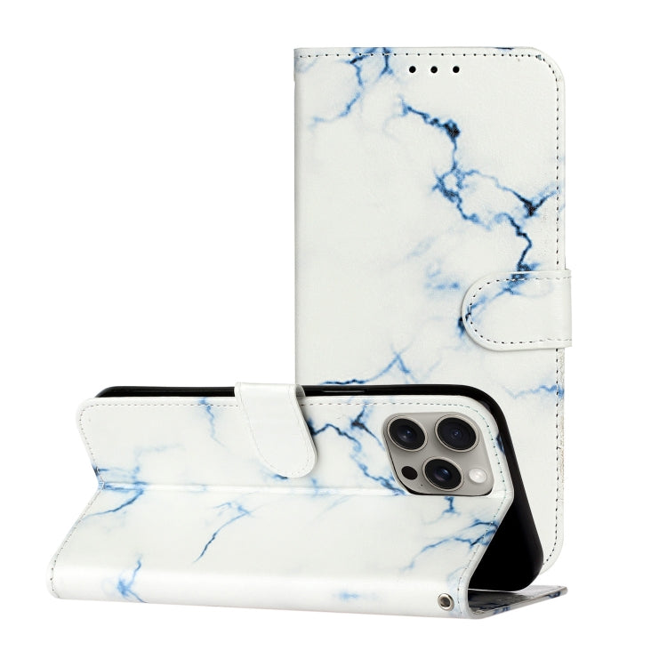 For iPhone 16 Pro Colored Drawing Marble Pattern Leather Phone Case(White Marble) - iPhone 16 Pro Cases by buy2fix | Online Shopping UK | buy2fix