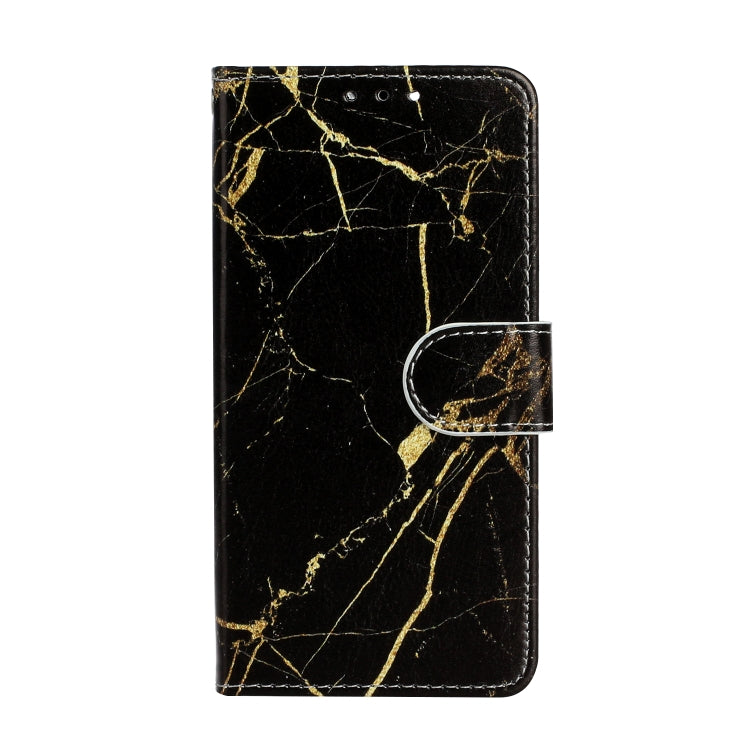 For iPhone 16 Plus Colored Drawing Marble Pattern Leather Phone Case(Black Gold Marble) - iPhone 16 Plus Cases by buy2fix | Online Shopping UK | buy2fix