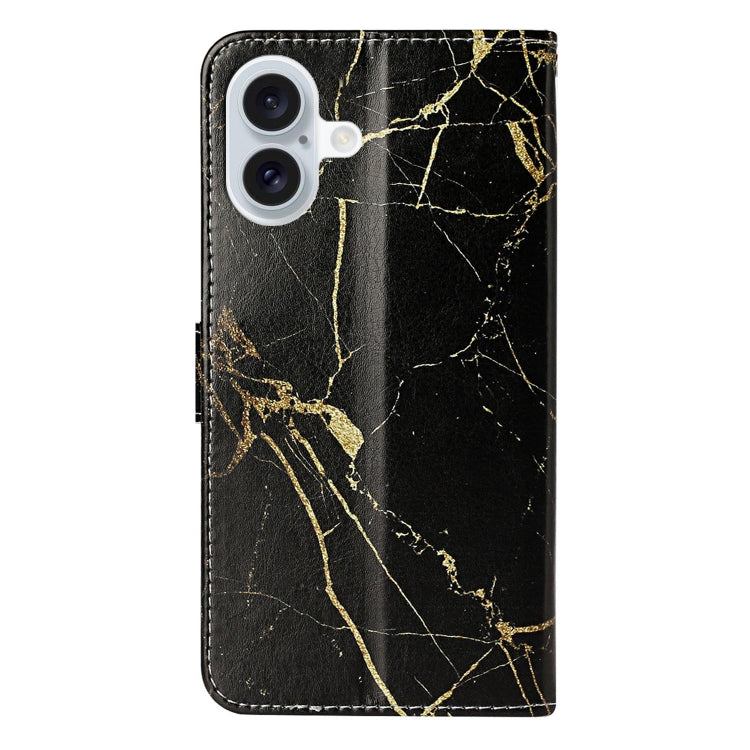 For iPhone 16 Plus Colored Drawing Marble Pattern Leather Phone Case(Black Gold Marble) - iPhone 16 Plus Cases by buy2fix | Online Shopping UK | buy2fix