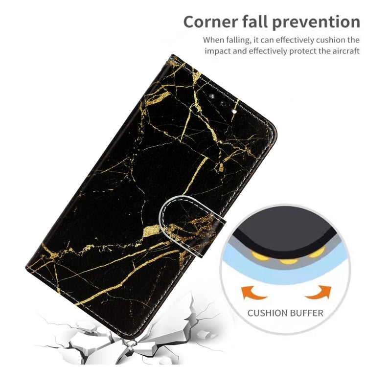 For iPhone 16 Plus Colored Drawing Marble Pattern Leather Phone Case(Black Gold Marble) - iPhone 16 Plus Cases by buy2fix | Online Shopping UK | buy2fix