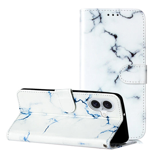 For iPhone 16 Plus Colored Drawing Marble Pattern Leather Phone Case(White Marble) - iPhone 16 Plus Cases by buy2fix | Online Shopping UK | buy2fix