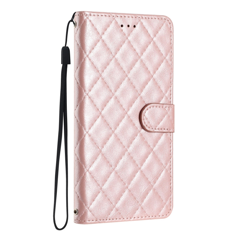 For iPhone 16 Rhombus Lattice Texture Leather Phone Case(Rose Gold) - iPhone 16 Cases by buy2fix | Online Shopping UK | buy2fix