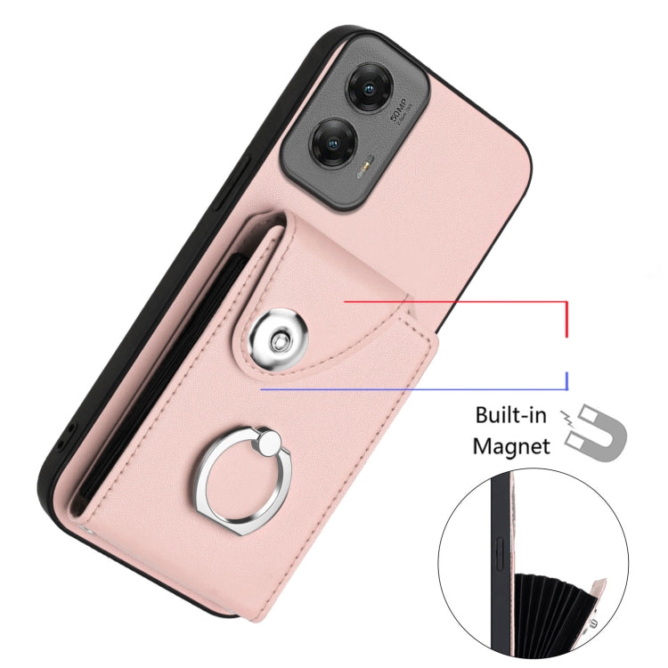 For Motorola Moto G Stylus 5G 2024 Organ Card Bag Ring Holder Phone Case(Pink) - Motorola Cases by buy2fix | Online Shopping UK | buy2fix