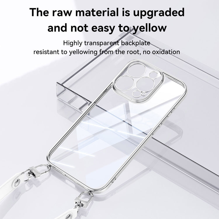 For iPhone 16 Plus SULADA  Electroplated Clear TPU Soft Frame Phone Case with Wrist Strap(Silver) - iPhone 16 Plus Cases by SULADA | Online Shopping UK | buy2fix