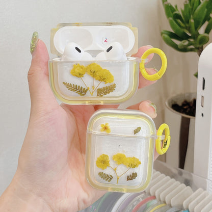 For AirPods Pro 2 Glitter Starry Epoxy Dried Flowers Earbuds Box TPU Case(Yellow) - For AirPods Pro 2 by buy2fix | Online Shopping UK | buy2fix