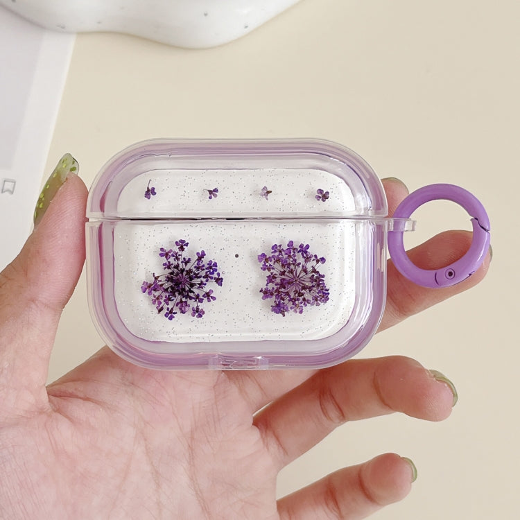 For AirPods 3 Glitter Snowflake Epoxy Dried Flowers Earbuds Box TPU Case(Purple) - For AirPods 3 by buy2fix | Online Shopping UK | buy2fix