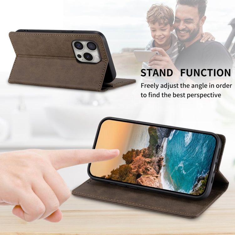 For iPhone 16 Pro Business Solid Color Magnetic RFID Leather Phone Case(Brown) - iPhone 16 Pro Cases by buy2fix | Online Shopping UK | buy2fix