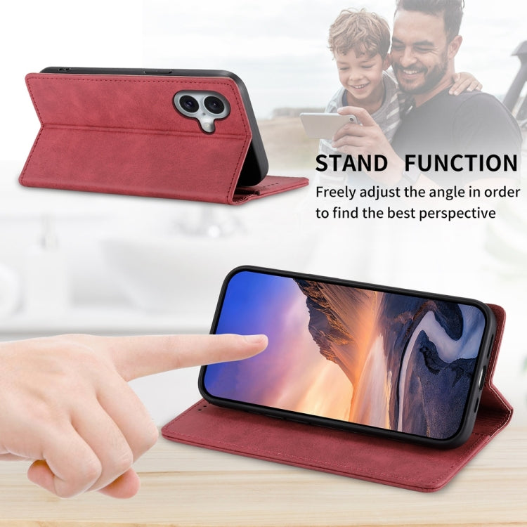 For iPhone 16 Business Solid Color Magnetic RFID Leather Phone Case(Red) - iPhone 16 Cases by buy2fix | Online Shopping UK | buy2fix