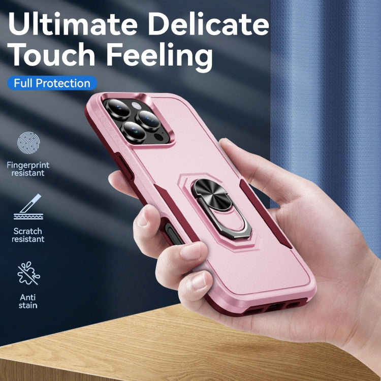 For iPhone 16 Pro Pioneer Armor Heavy Duty PC + TPU Phone Case with Holder(Pink+Rose Red) - iPhone 16 Pro Cases by buy2fix | Online Shopping UK | buy2fix