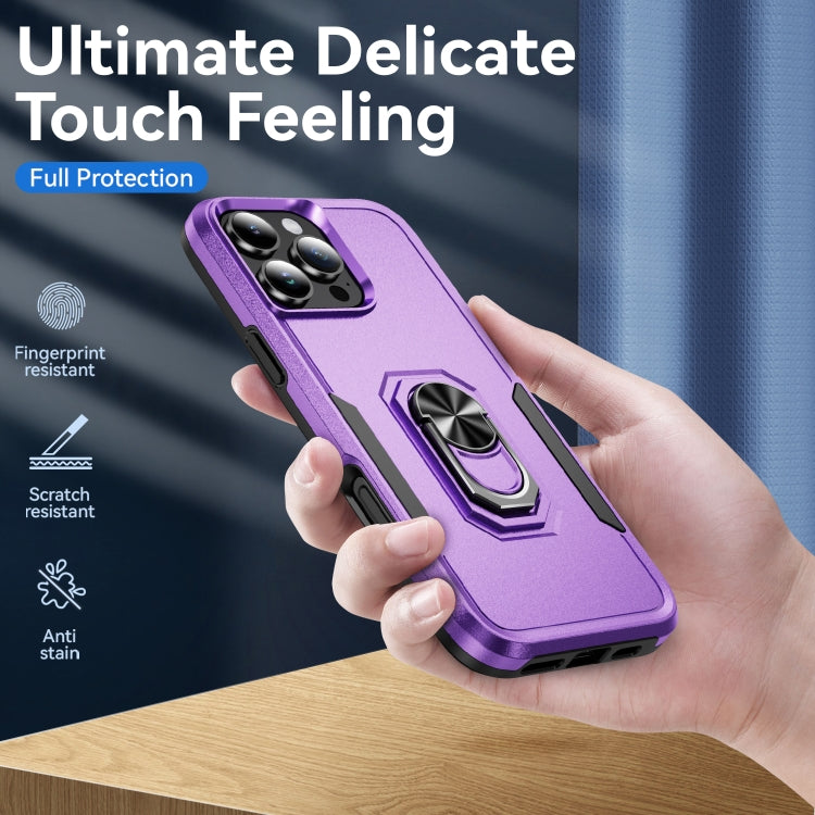 For iPhone 16 Pro Pioneer Armor Heavy Duty PC + TPU Phone Case with Holder(Purple+Black) - iPhone 16 Pro Cases by buy2fix | Online Shopping UK | buy2fix