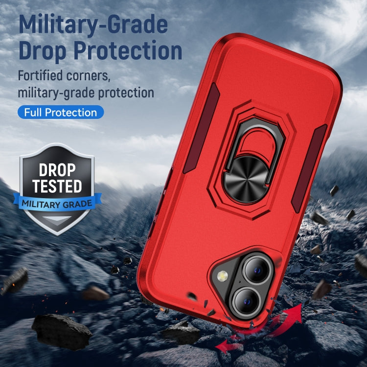 For iPhone 16 Plus Pioneer Armor Heavy Duty PC + TPU Phone Case with Holder(Red+Rose Red) - iPhone 16 Plus Cases by buy2fix | Online Shopping UK | buy2fix