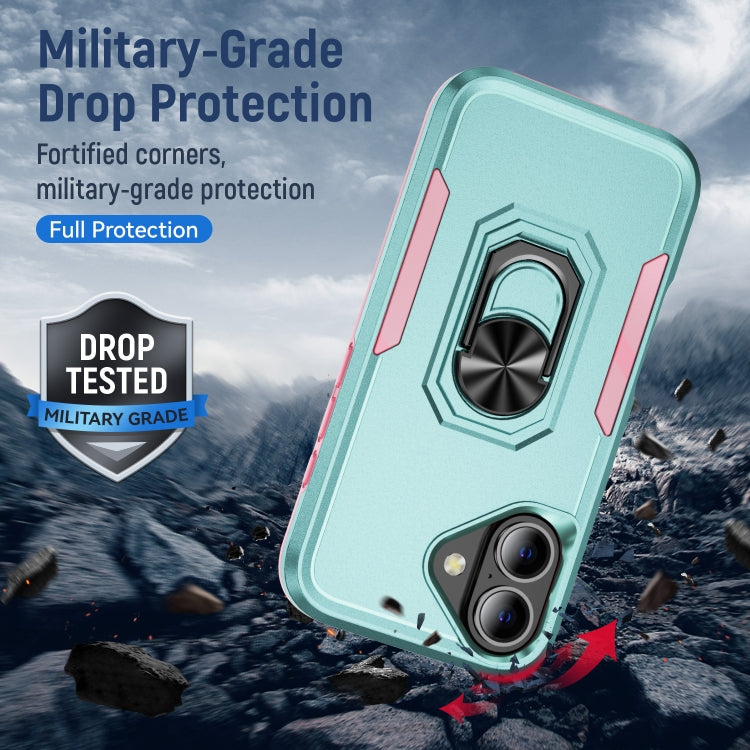 For iPhone 16 Pioneer Armor Heavy Duty PC + TPU Phone Case with Holder(Green+Pink) - iPhone 16 Cases by buy2fix | Online Shopping UK | buy2fix