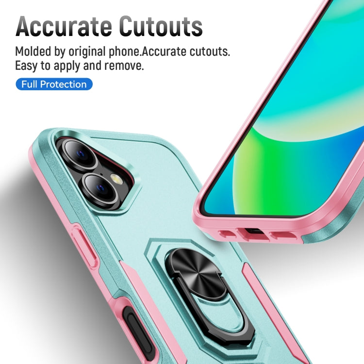 For iPhone 16 Pioneer Armor Heavy Duty PC + TPU Phone Case with Holder(Green+Pink) - iPhone 16 Cases by buy2fix | Online Shopping UK | buy2fix