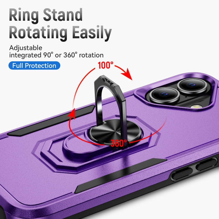 For iPhone 16 Pioneer Armor Heavy Duty PC + TPU Phone Case with Holder(Purple+Black) - iPhone 16 Cases by buy2fix | Online Shopping UK | buy2fix