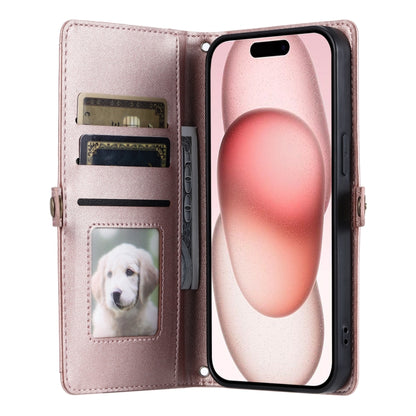 For iPhone 16 Wallet Multi-card Slot Leather Phone Case with Lanyard(Rose Gold) - iPhone 16 Cases by buy2fix | Online Shopping UK | buy2fix