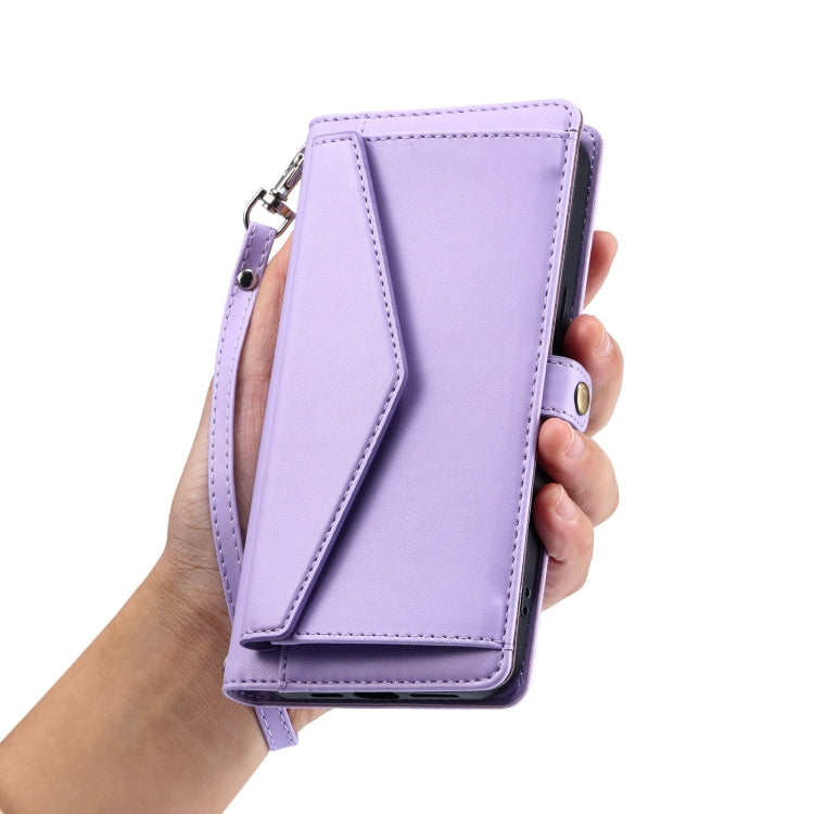 For iPhone 16 Wallet Multi-card Slot Leather Phone Case with Lanyard(Purple) - iPhone 16 Cases by buy2fix | Online Shopping UK | buy2fix