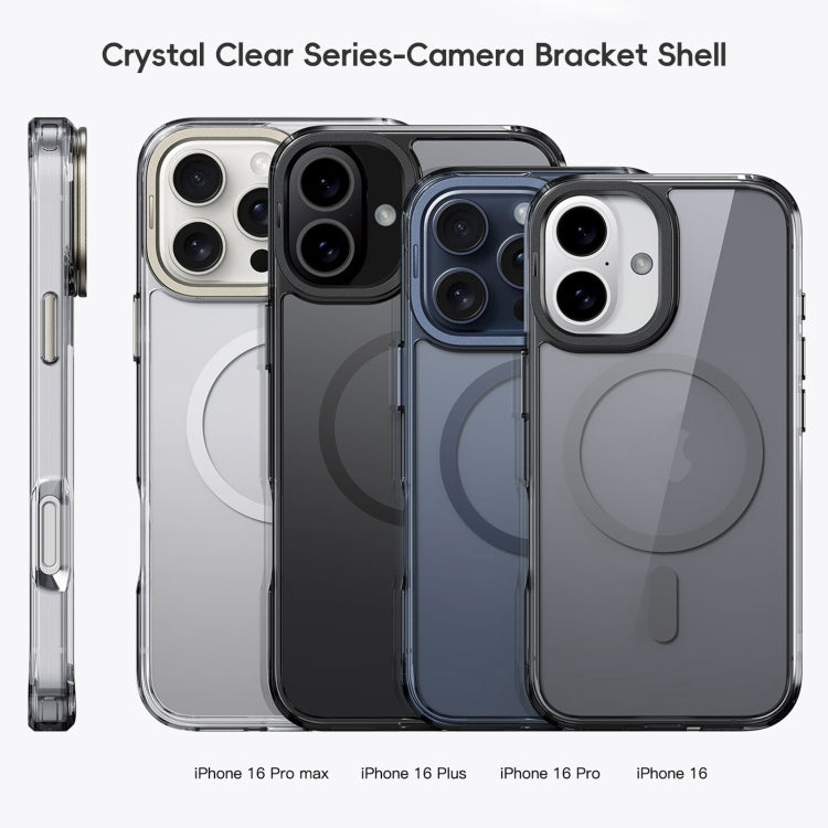 For iPhone 16 Pro Frosted Crystal Clear Lens Holder MagSafe Magnetic Phone Case(Transparent Black) - iPhone 16 Pro Cases by buy2fix | Online Shopping UK | buy2fix