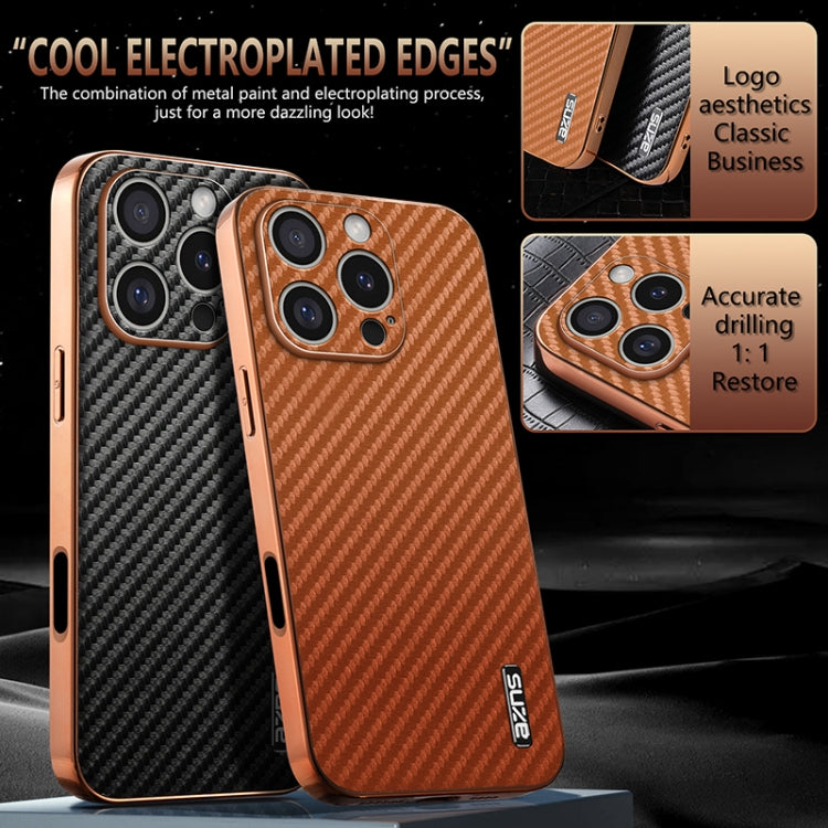 For iPhone 16 Pro Max AZNS Electroplated Edge Carbon Fiber Texture Phone Case(Black) - iPhone 16 Pro Max Cases by AZNS | Online Shopping UK | buy2fix