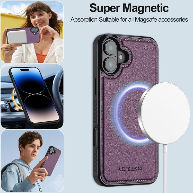 For iPhone 16 LC.IMEEKE L2 Series Detachable Magsafe PU Phone Case with Lanyard(Purple) - iPhone 16 Cases by LC.IMEEKE | Online Shopping UK | buy2fix