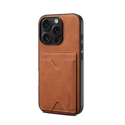 For iPhone 16 Pro Denior D06 PU Back Cover Card Slot Holder Phone Case(Brown) - iPhone 16 Pro Cases by Denior | Online Shopping UK | buy2fix