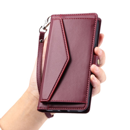 For Samsung Galaxy S25 5G Wallet Multi-card Slot Leather Phone Case with Lanyard(Wine Red) - Galaxy S25 5G Cases by buy2fix | Online Shopping UK | buy2fix