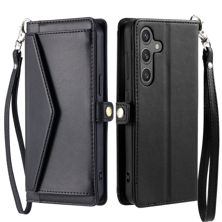 For Samsung Galaxy S25+ 5G Wallet Multi-card Slot Leather Phone Case with Lanyard(Black) - Galaxy S25+ 5G Cases by buy2fix | Online Shopping UK | buy2fix