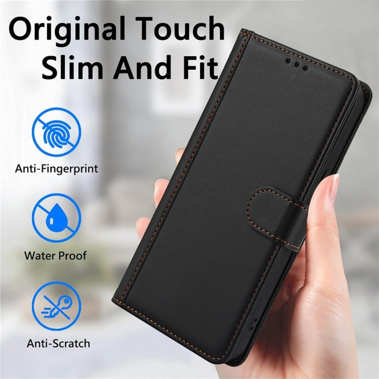 For Samsung Galaxy S25 5G Skin Feel Pure Color Card Slots Leather Phone Case with Dual Lanyard(Black) - Galaxy S25 5G Cases by buy2fix | Online Shopping UK | buy2fix