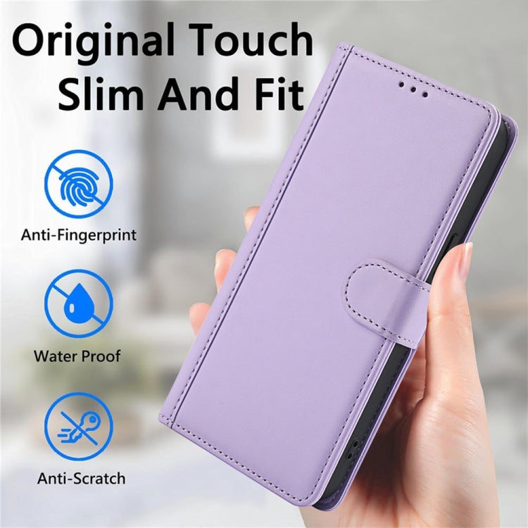 For Samsung Galaxy S25 5G Skin Feel Pure Color Card Slots Leather Phone Case with Dual Lanyard(Purple) - Galaxy S25 5G Cases by buy2fix | Online Shopping UK | buy2fix