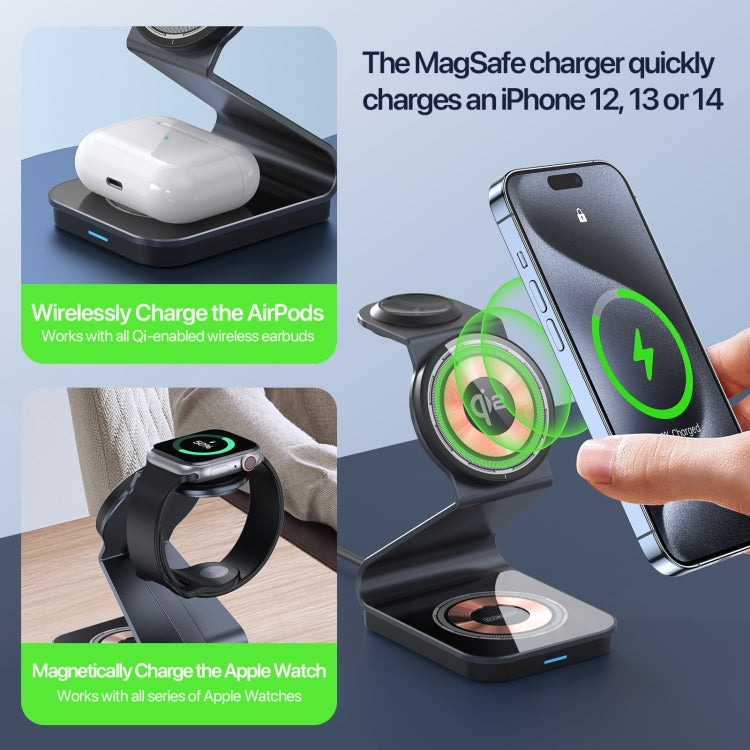 DUZZONA W21 Qi2 15W 3 in 1 Magnetic Wireless Charger Stand(Black) - Wireless Charger by DUZZONA | Online Shopping UK | buy2fix