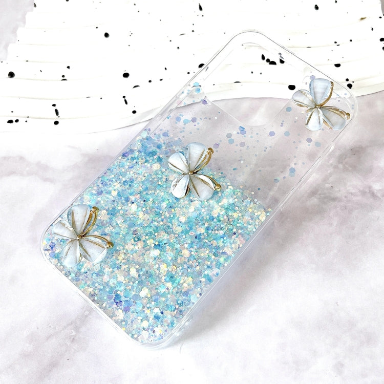 For iPhone 16 Luminous Starry Sky Glitter Butterfly TPU Phone Case(Blue) - iPhone 16 Cases by buy2fix | Online Shopping UK | buy2fix