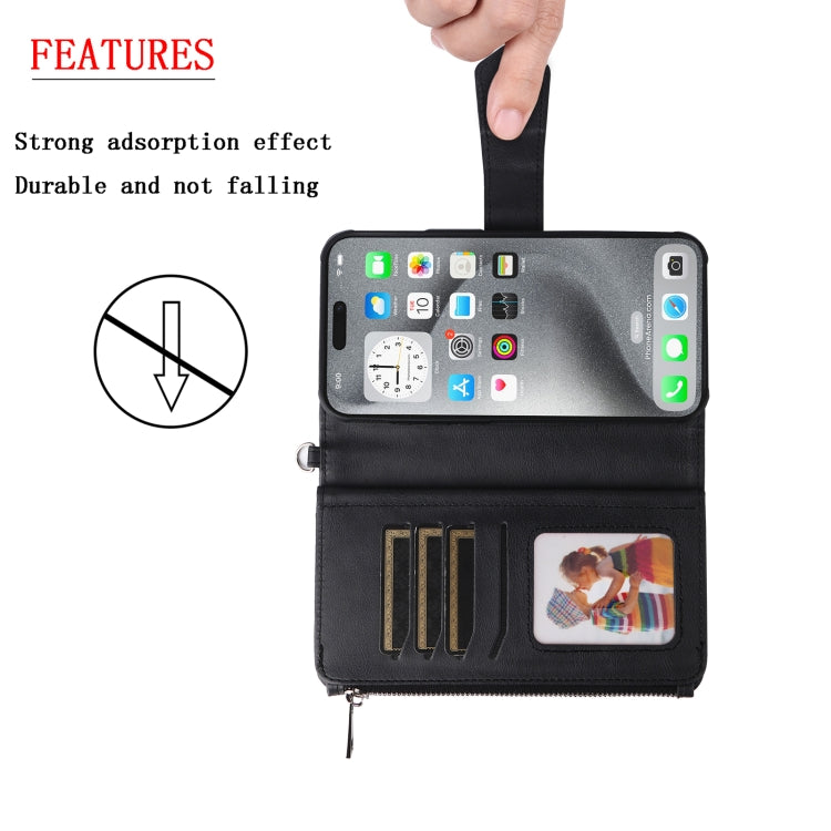 For iPhone 16 Pro Max Solid Color 2 in 1 Zipper Shockproof Phone Case(Black) - iPhone 16 Pro Max Cases by buy2fix | Online Shopping UK | buy2fix