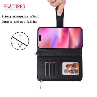 For iPhone 16 Solid Color 2 in 1 Zipper Shockproof Phone Case(Black) - iPhone 16 Cases by buy2fix | Online Shopping UK | buy2fix