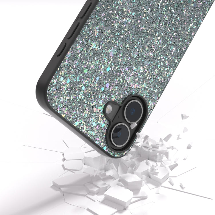 For iPhone 16 Plus Black Frame Colorful Glitter Phone Case(Black Green) - iPhone 16 Plus Cases by buy2fix | Online Shopping UK | buy2fix