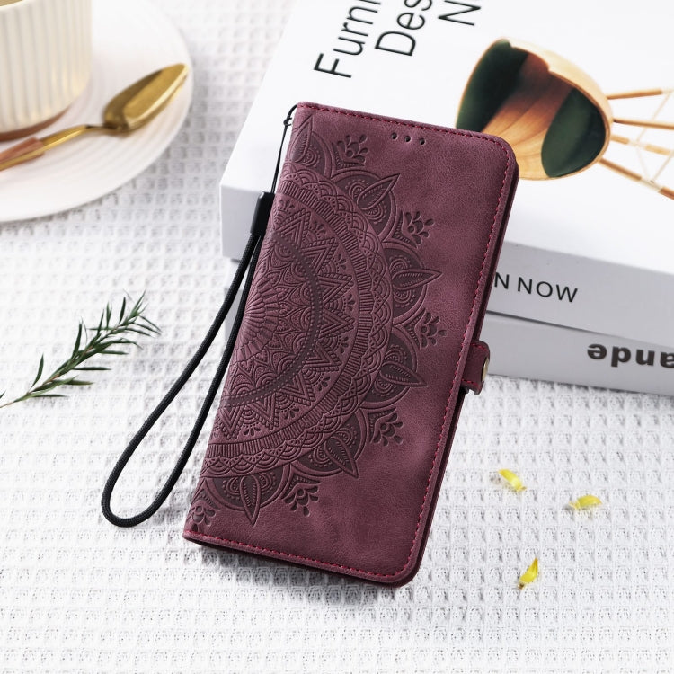 For Samsung Galaxy S25 Ultra 5G Skin Feel Totem Embossed Leather Phone Case(Wine Red) - Galaxy S25 Ultra 5G Cases by buy2fix | Online Shopping UK | buy2fix