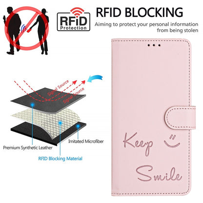 For iPhone 16 Pro Max Smile Embossing RFID Leather Phone Case(Pink) - iPhone 16 Pro Max Cases by buy2fix | Online Shopping UK | buy2fix