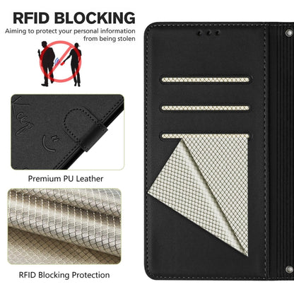 For Samsung Galaxy S25 5G Smile Embossing RFID Leather Phone Case(Black) - Galaxy S25 5G Cases by buy2fix | Online Shopping UK | buy2fix